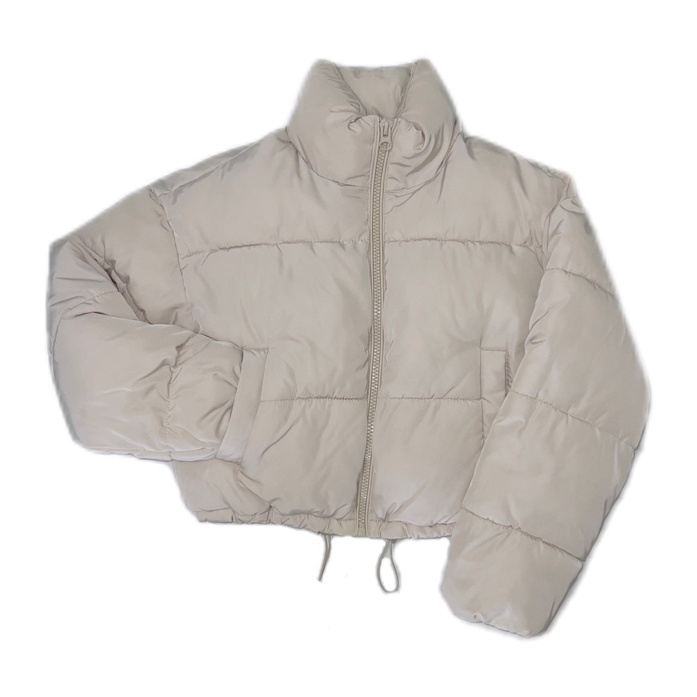 H&M Divided Women's Puffer Jacket Size XS Beige Zipper Beige